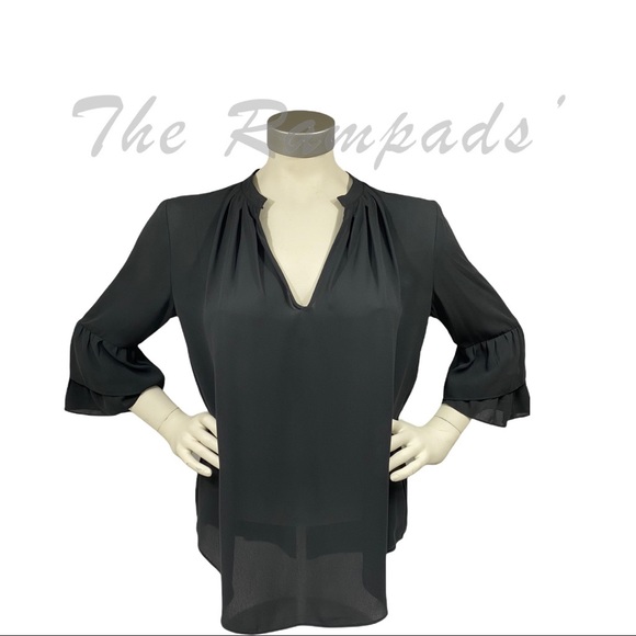 Black Ann Taylor Keyhole Layered Sleeve Blouse Size Small - Picture 4 of 10